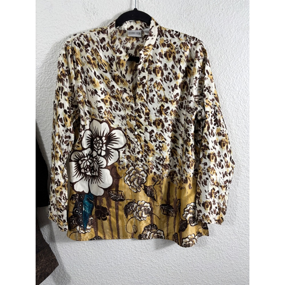 Chicos Womens Tops Lot of 3 Size 1 Animal Print Floral Metallic Textured - Picture 3 of 16